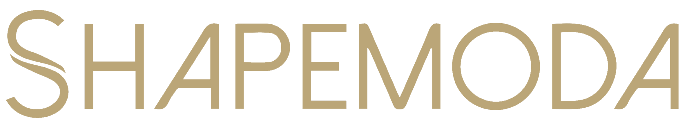 Gold 'SHAPEMODA' logo on a white background